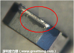 使用錫(Sn)鍍層的電源電感器(Power Inductors)，經(jīng)過(guò)推力測(cè)試后，其焊點(diǎn)還保留在零件的端點(diǎn)上，所以推力比較高。