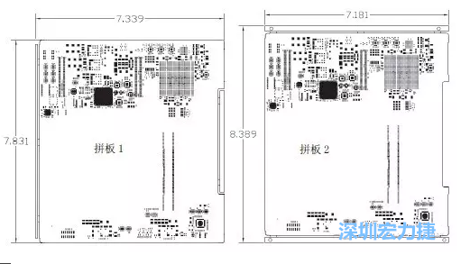 如圖11所示在兩種拼板中PCB單元的邊條位置不同，拼板1中邊條在長邊方向，而拼板2中邊條在短邊方向-深圳宏力捷