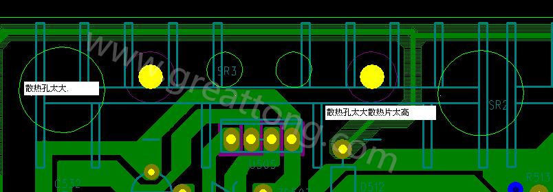 PCB設計中，散熱孔散熱片設計不當，造成很多電源板斷裂