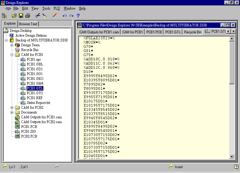 要檢查各Gerber輸出文件，則在瀏覽器中打開CAM Output for PCB1，即可看到一系列Gerber輸出文件。