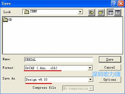 選擇菜單 File－Save As，輸出格式選 ORCAD 9.10。